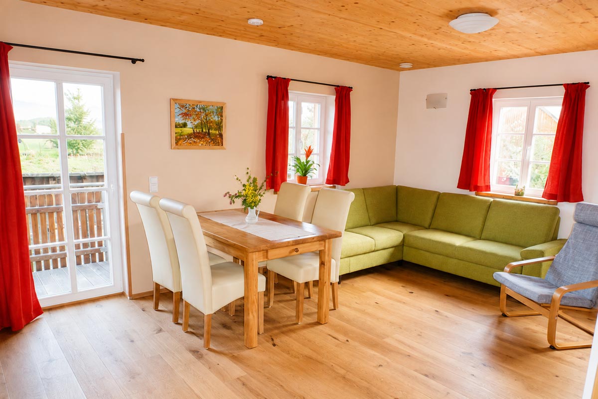 Ferienwohnung Teichstein – Wohnzimmer Ferienhaus Winterbergblick in Hinterhermsdorf - Ferienwohnung Teichstein - Wohnzimmer